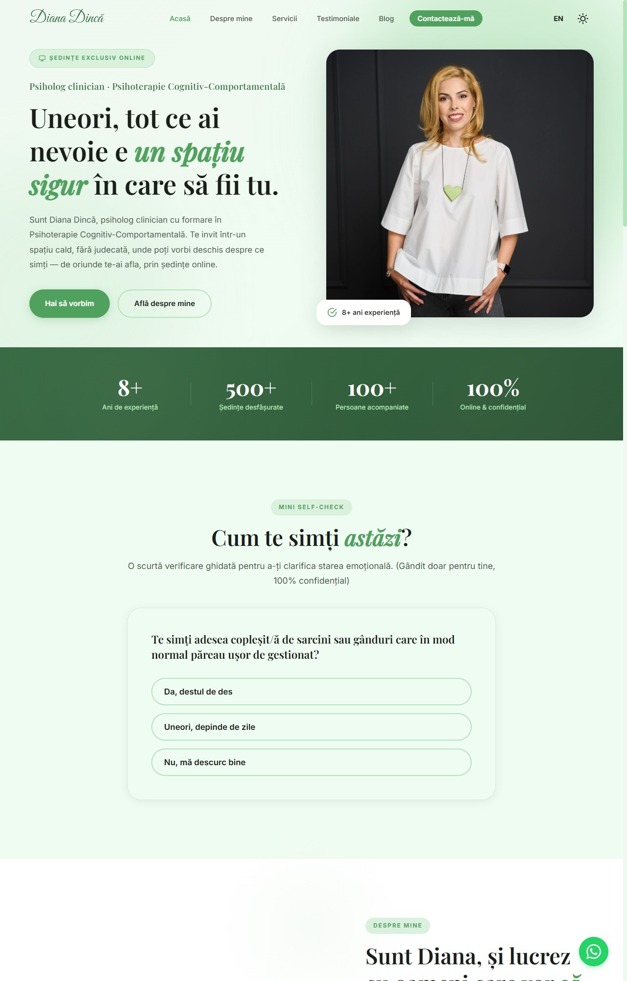 Captură reală a site-ului dianadinca.ro — psiholog clinician