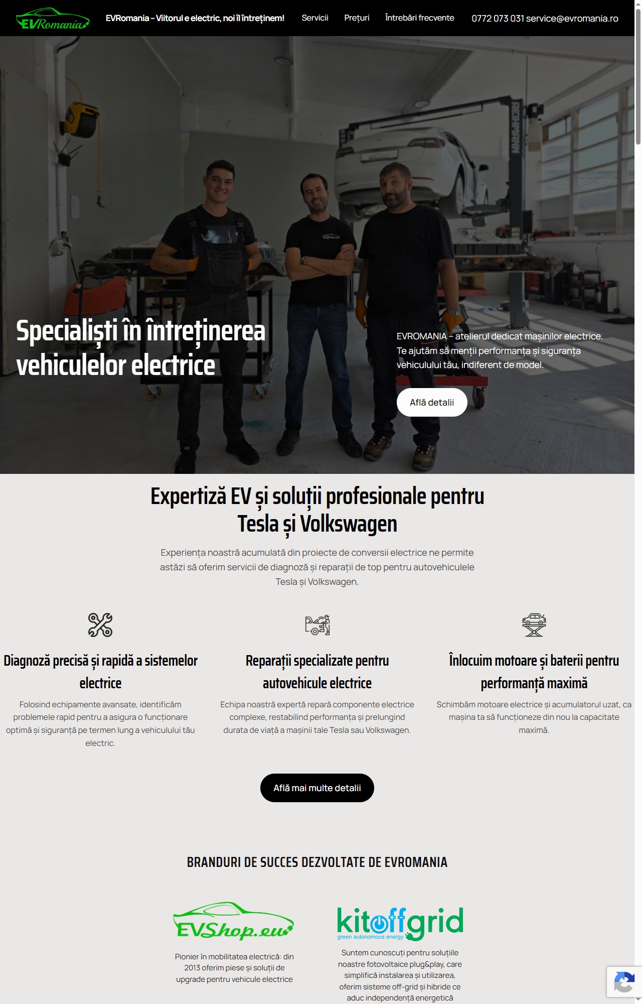 Captură reală a site-ului evromania.ro — service vehicule electrice